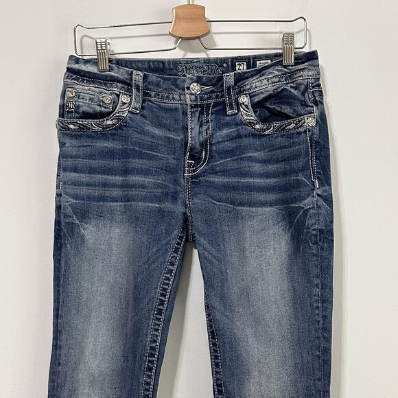 Miss Me Womens Jeans 27 Mid Rise Easy Boot E3304EBS Bling Pockets 30x28 Blue - Picture 3 of 9